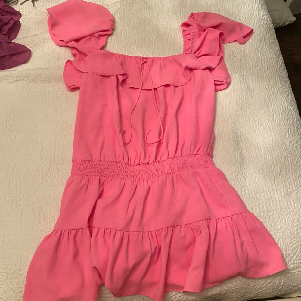 Amanda uprichard hot pink dress with romper inside